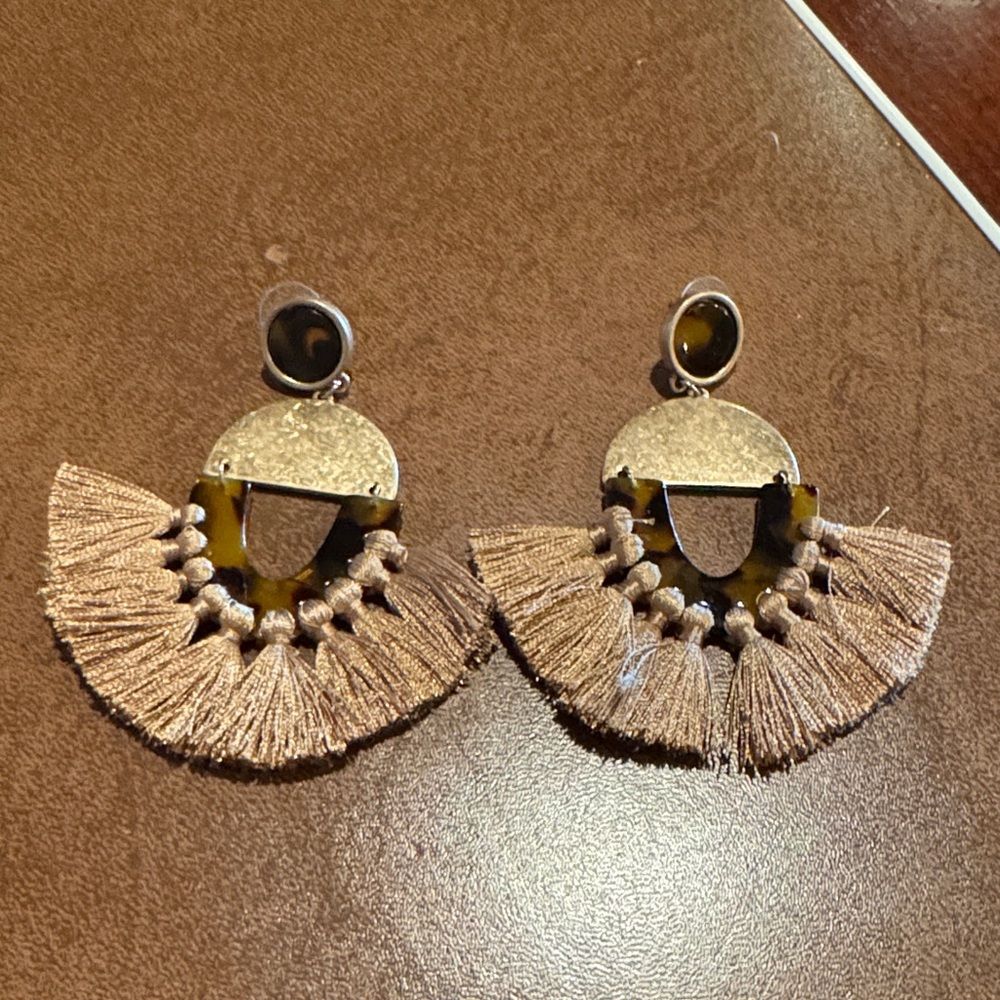 Gold and Brown Fringe Earrings